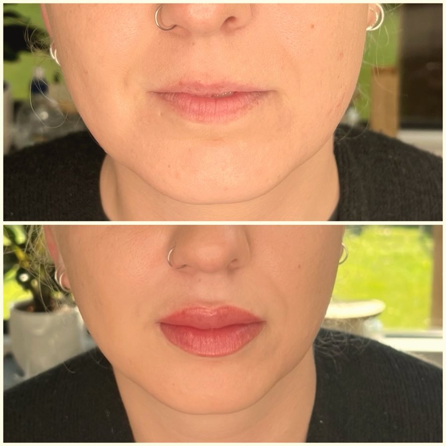 Healed lip blush result close-up