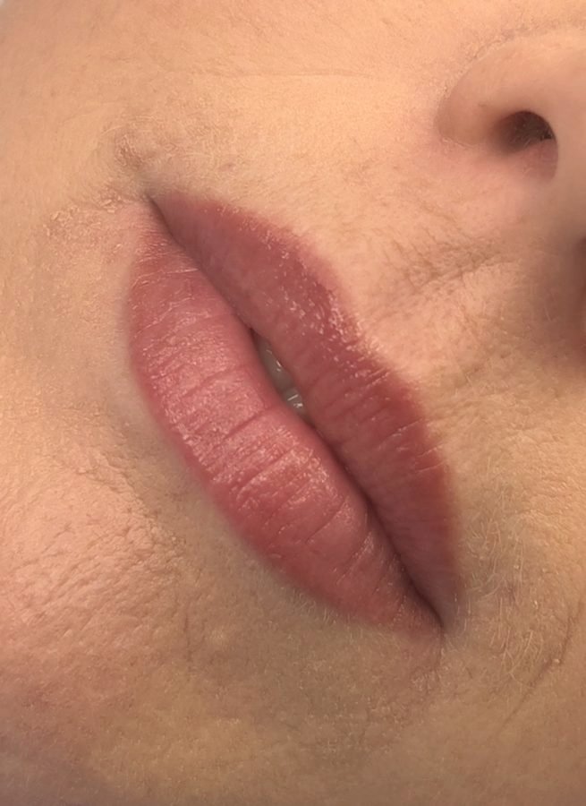 Lip blushing before and after side profile